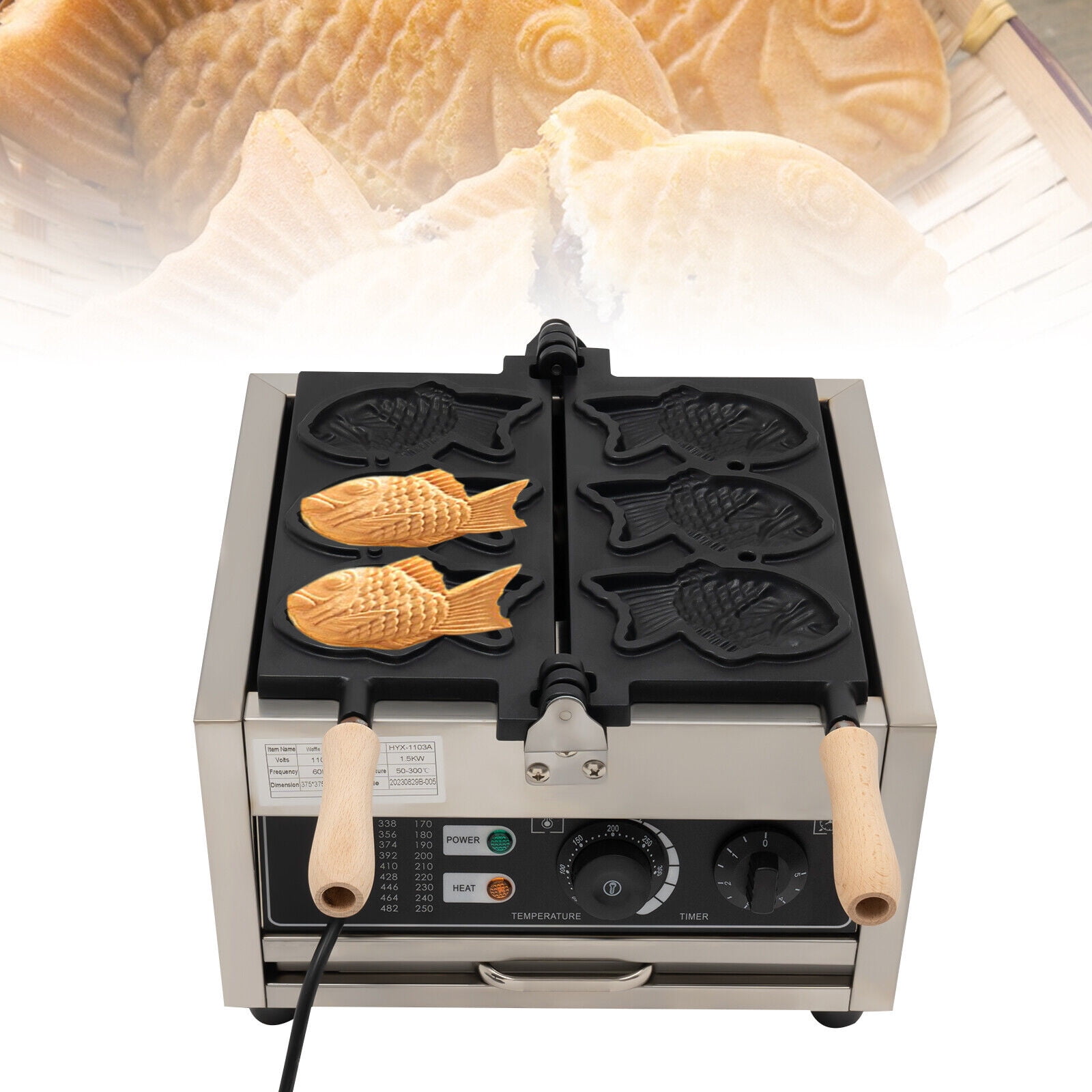 Commercial Taiyaki Maker 3 Well Non-stick Electric Taiyaki Baker Waffle Machine for Fast Food Restaurants