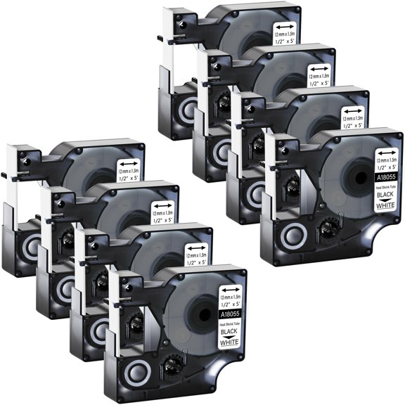 GREENCYCLE 8PK Industrial Rhino Heat Shrink Tubes Compatible for DYMO 18055 12mm 1/2" Black on White Cable Label Tape