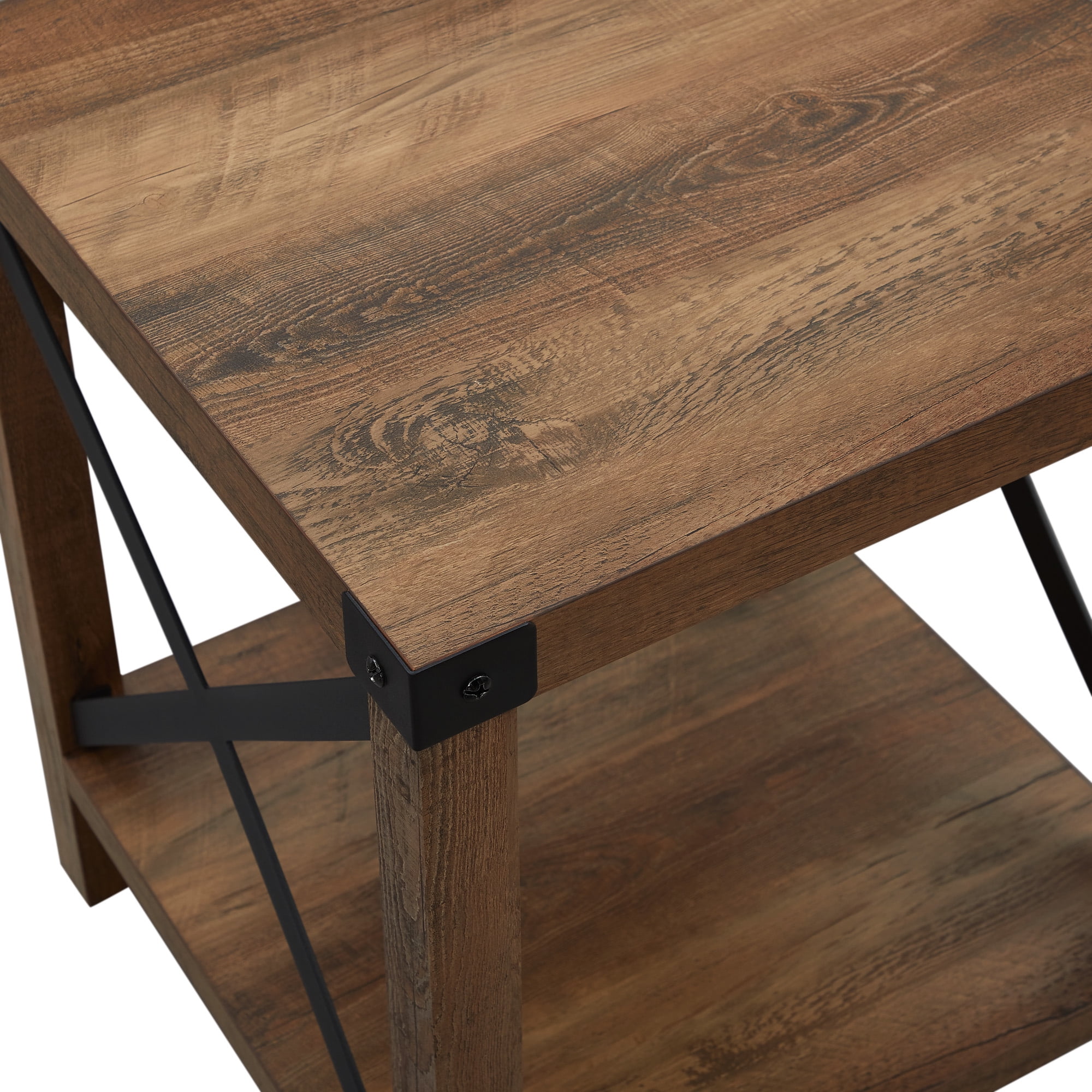 Walker Edison Farmhouse Open Storage Side Table, Set of 2, Reclaimed Barnwood