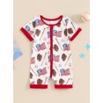 thumbnail image 4 of Hirigin 4th of July Baby Girl Boy Outfit Romper American Flag Baseball Print Short Sleeve Zipper Jumpsuit Independence Day Clothes, 4 of 8