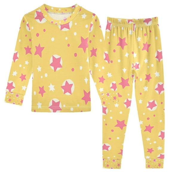 FORMRS Long Sleeve Top and Pants Pajama Set for Niños 2-Piece Sleepwear, Sizes 18M-8Y, Yellow Stars