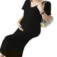 thumbnail image 1 of Robe Femme Enceinte Couleur Unie Col en V Manches Courtes Robe Midi Été Décontractée Robe de Maternité, 1 of 5