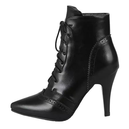 GHSOHS Boots for Women Dress Boots Ankle Booties Shoes Womens Ankle Boots Fashion Hollow Flower Front Lace Up High Heel Women s Short Boot Western Cowgirl Boots Rain Boots Comfort Booties Size 41