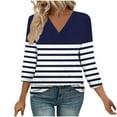 thumbnail image 2 of Blmnix Striped Plus Size Casual Tops Travel Fashion Golf Shirts Women Blue V-Neck 3/4 Sleeve Tops, 2 of 7