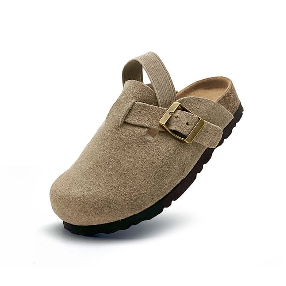 Kids Suede Clogs Girls Boys Cork Footbed Sandals Toddler Slip On Slippers Classic Adjustable Buckle Slippers Potato Shoes Outdoor