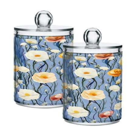 Ryvnso 2 Pack Qtip Holder Organizer Flowers Abstract Paint Bathroom Cotton Swabs Cans Storage Canister