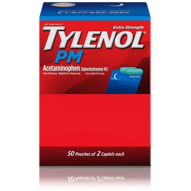 2 Pack TYLENOL PM Extra Strength Caplets, 50x2