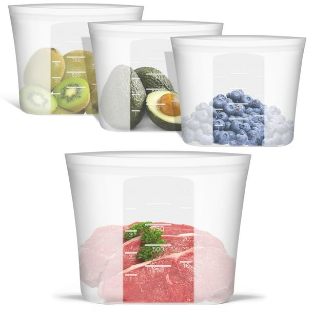 Bolsas de almacenamiento de alimentos Annaklin de silicona reutilizables, 1 litro, paquete de 4