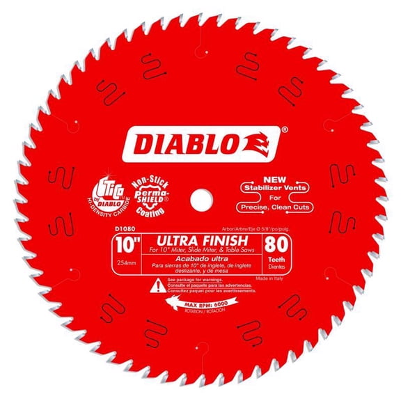 Diablo D1080X 10 80 TPI Ultra Finish Chop/Slide Miter and Table Saw Blade