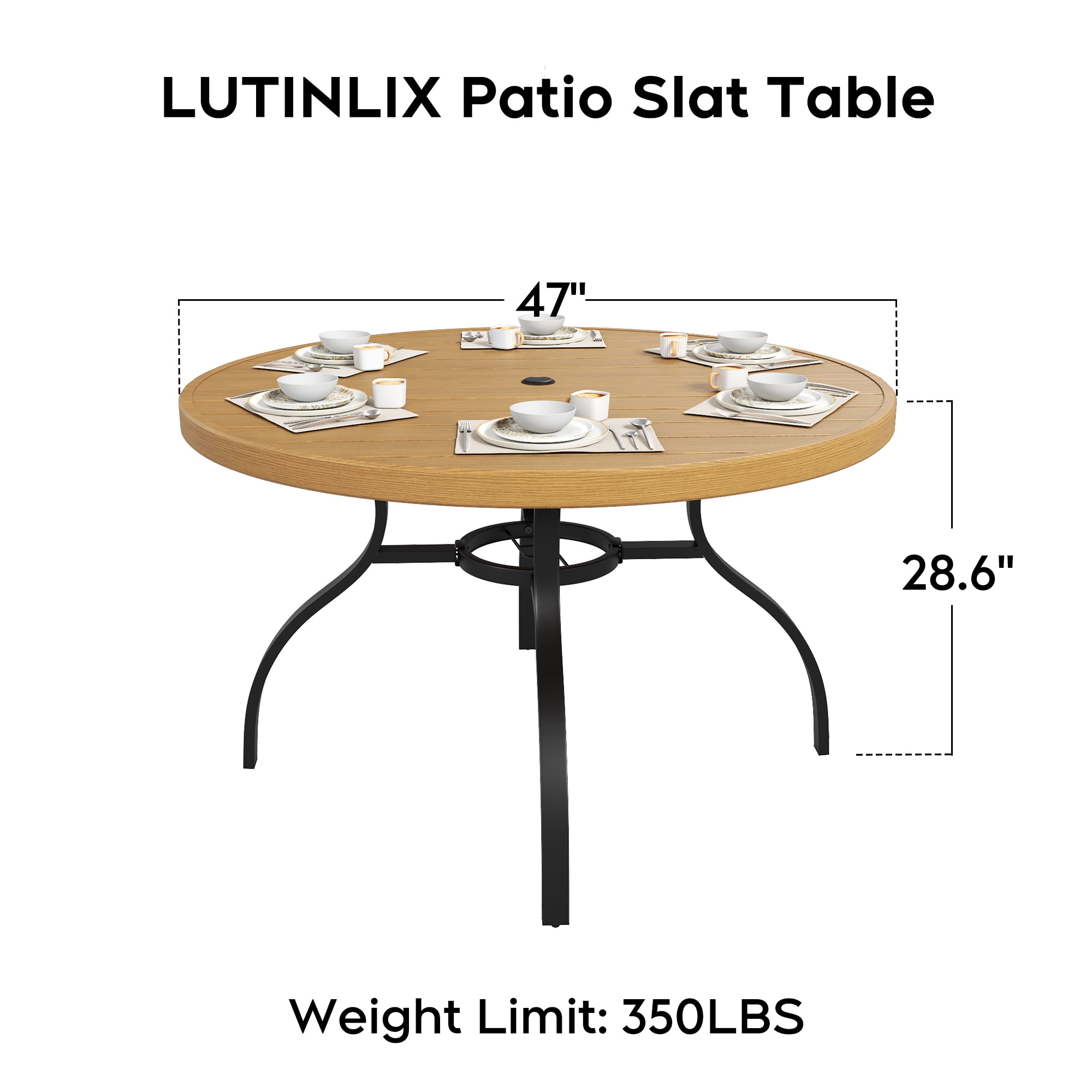 47 Inch Round Dining Table, Natural Steel Frame