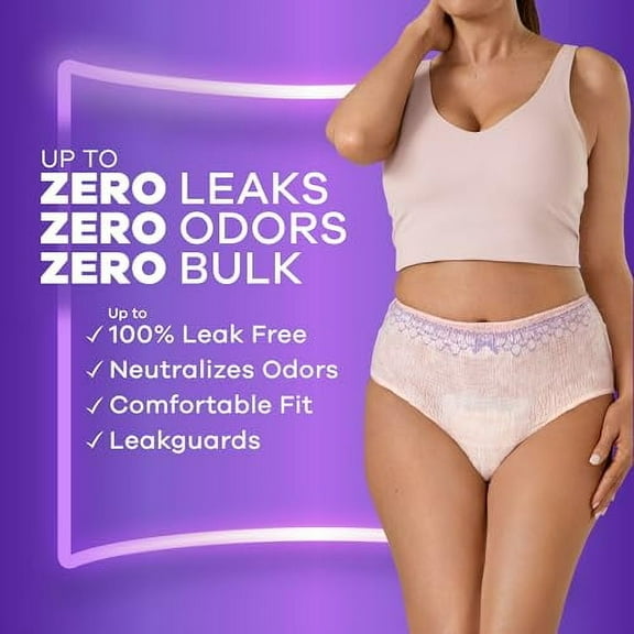 Discreet Adult Incontinence Underwear for Women and Postpartum Underwear, XXL, Up to 100% Bladder Leak Protection, 52 Count (Packaging May Vary)