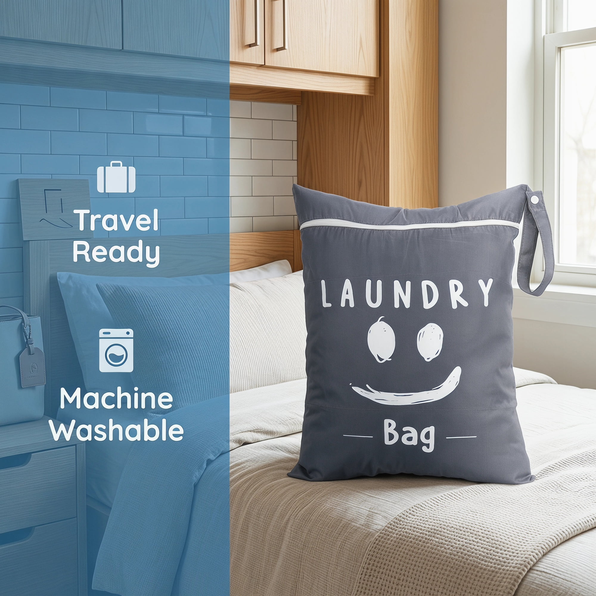 Unique Bargains 2Pcs Oxford Cloth Zipper Mesh Clothes Laundry Bag Gray-White A 15"x18.9"