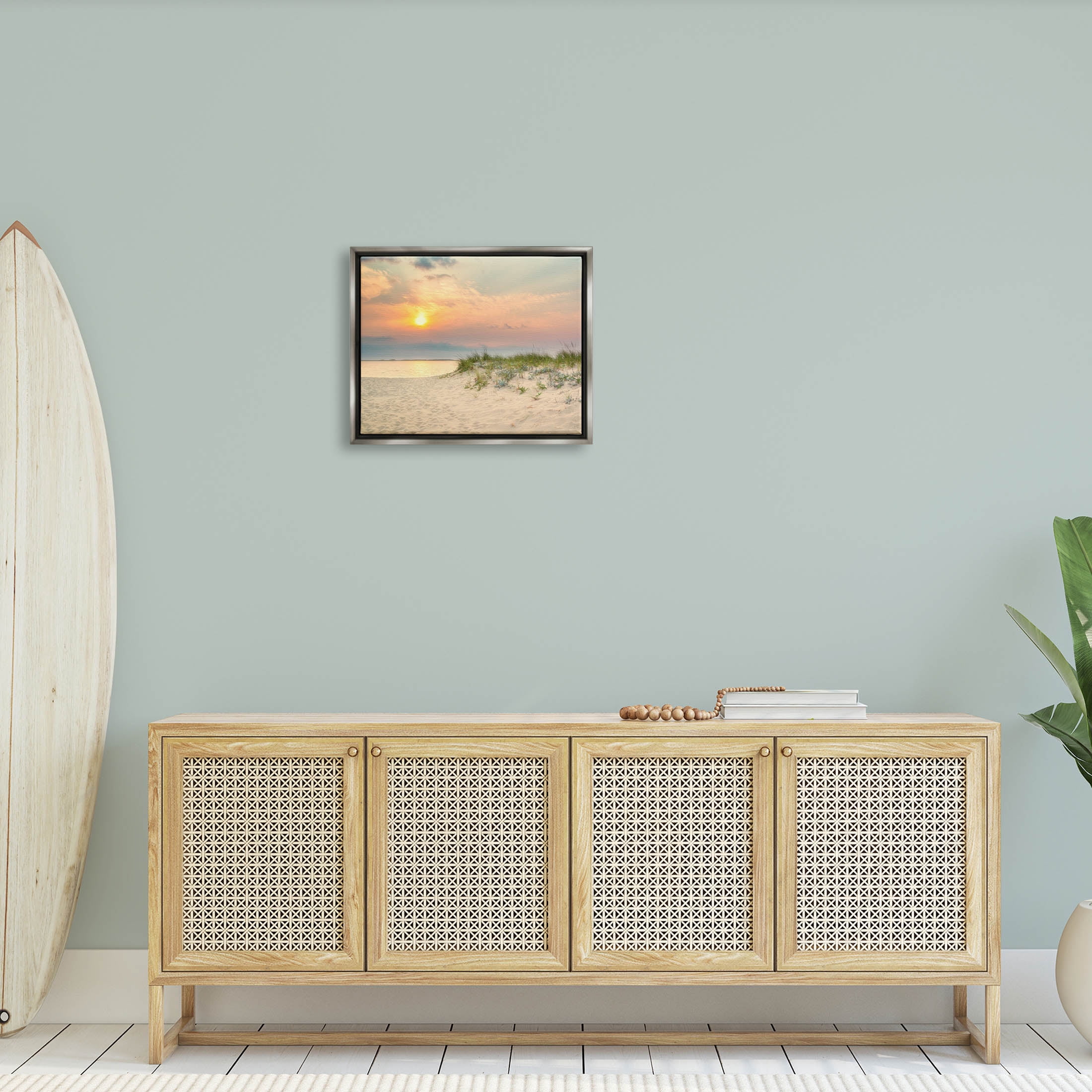 Rising Sun Seaside Beach Morning Coastal Photograph Luster Gray Framed Art Print Wall Art
