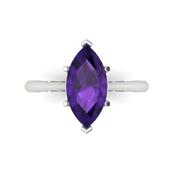 Clara Pucci 14K White Gold 2.5ct Amethyst Solitaire Ring for Women