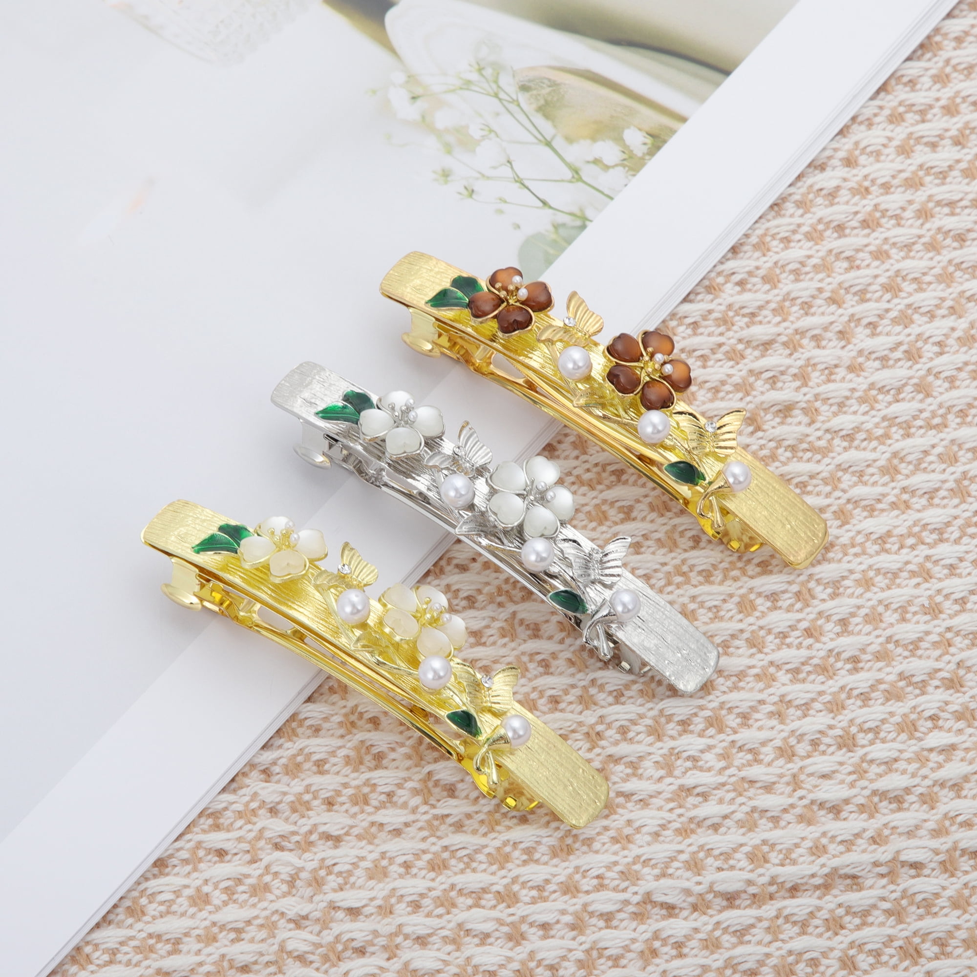 Unique Bargains Faux Crystal Flower Hair Barrettes Fashionable Hairstyles Silver Tone