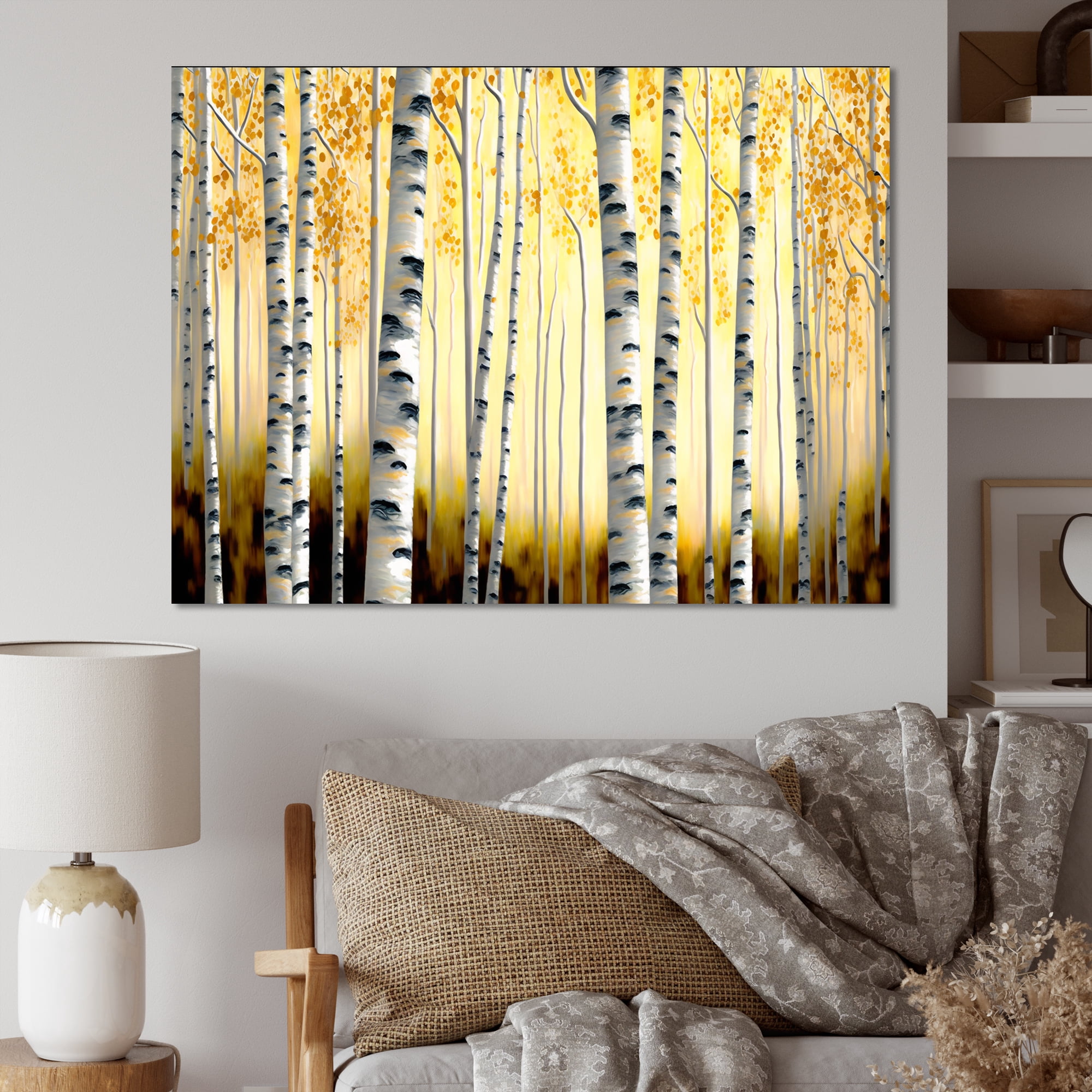 Designart Golden Birch Trees Forest II Canvas Wall Art