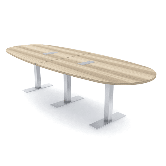 12 Person Boat Oval Conference Table With Metal T-Bases Electric Units