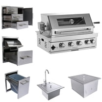 Built-in Outdoor Kitchen 32 inch LPG Gas Grill 60000 BTU Stainless Steel Four burners Grill with Infrared Rear Bunrer and Door and Drawer Combo and Drop in Stainless Steel 304# Sink and ICE BIN