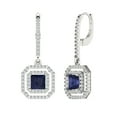 thumbnail image 2 of 2.82 Ct Princess Cut Halo Drop Dangle Blue Sapphire 18K White Solid Solid Gold Everyday Dainty Earrings Lever Back, 2 of 7
