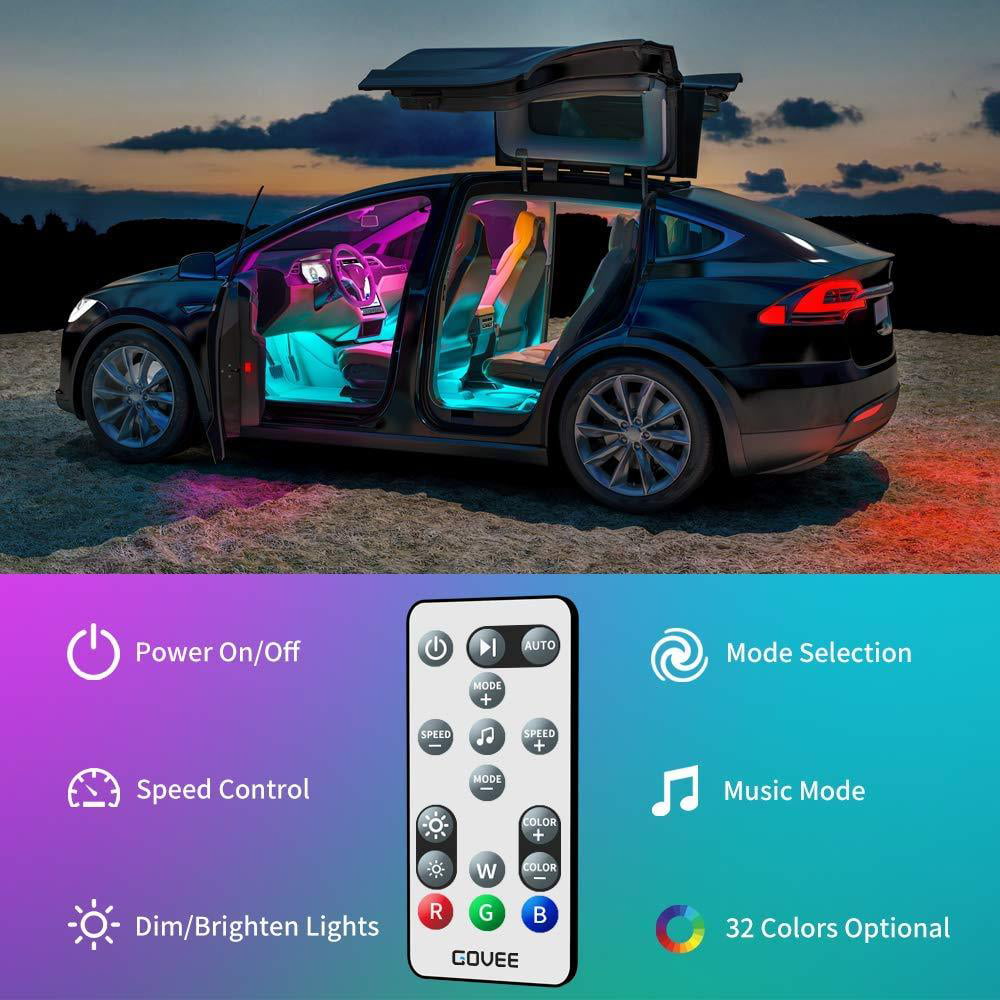 2020 New Waterproof 4pcs 48 LED Underdash Lighting Kit with Color Knob Airgoo RGB Car LED Strip Light Easy change any color Music Car Interior Lights Smart Control Adjust Speed and Mic sensitivity