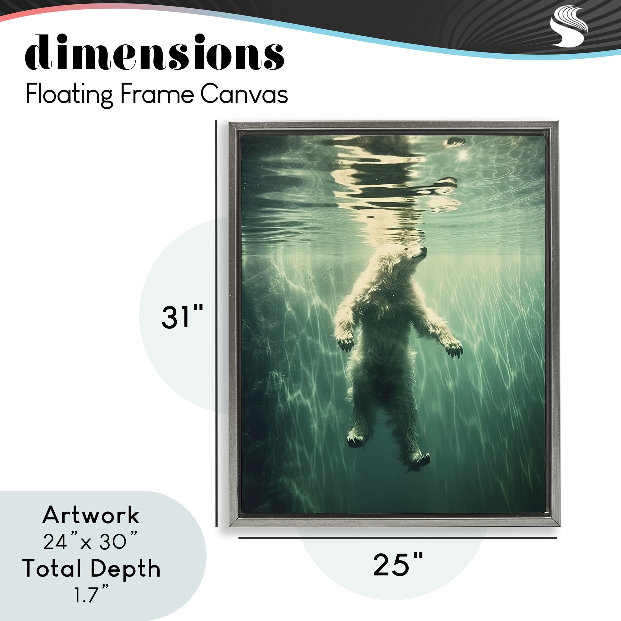 Floating Bear Underwater Gray Framed Floater Canvas Wall Art, design by Decent Exposures