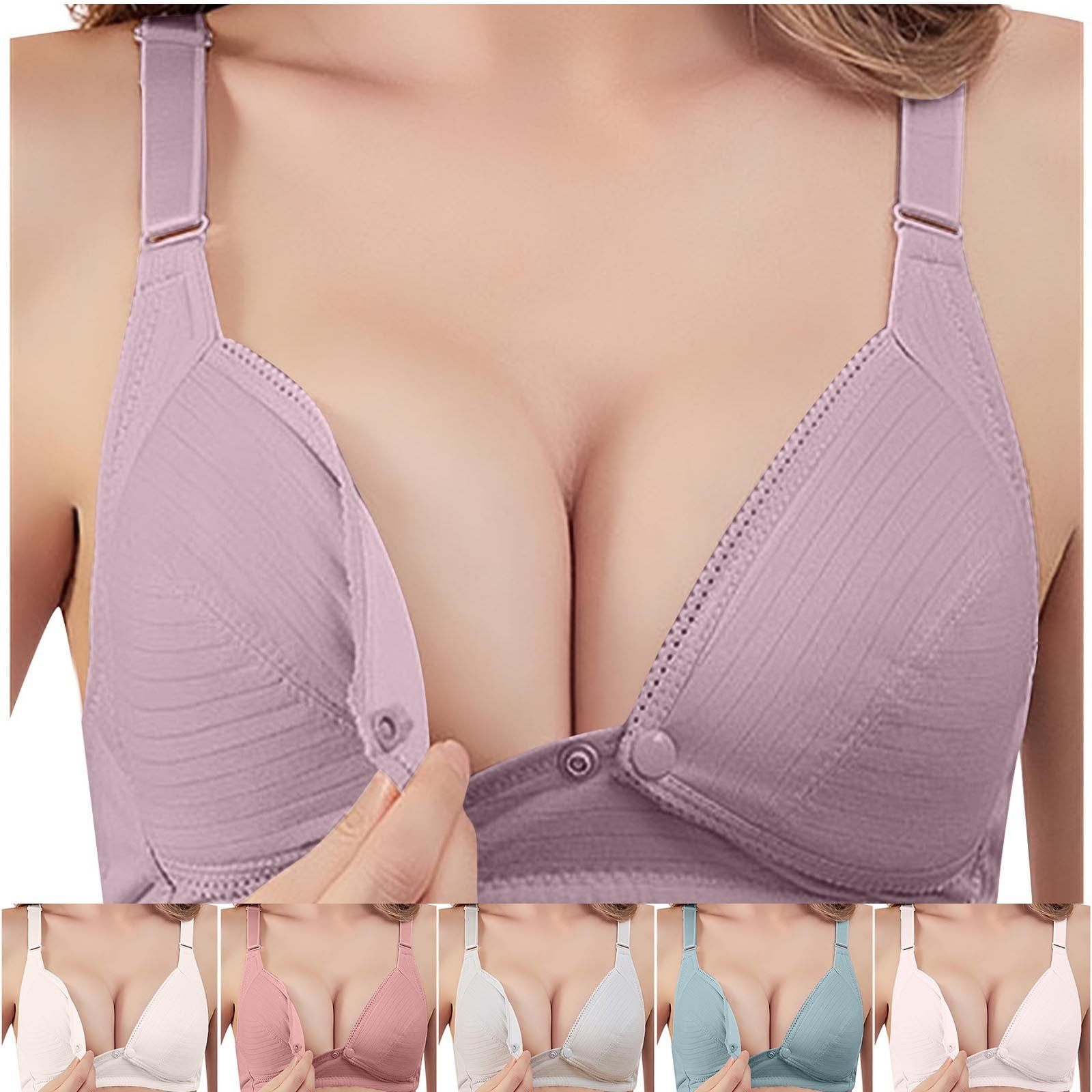 Avtoify Women's Solid Color Nursing Bra Summer Womens Bras Open Button Pregnancy Postpartum Breastfeeding Soft Support Bra