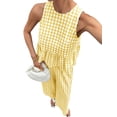 thumbnail image 3 of Women'S 2 Piece Gingham Set Summer Outfits Ruffle Tank Top and Wide Leg Pants Matching Lounge Set Yellow S, 3 of 10