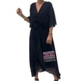 thumbnail image 2 of Women Plus Size Maxi Dress Short Sleeve Wrap V Neck High Low Split Ruffle Long Dress Black S, 2 of 5