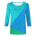 thumbnail image 5 of FAIWAD Womens 3/4 Sleeve Tops Round Neck Plus Size Color Block T-Shirt Summer Loose Basic Pullover Blouses, 5 of 5