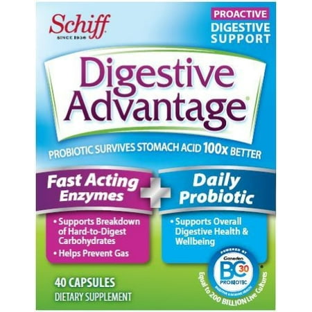 Schiff® Digestive Advantage ® Action rapide Enzymes + Daily probiotique suppléments alimentaires Capsules Boîte 40 ct