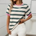 thumbnail image 4 of Annhoo Summer Tops for Women Striped Crew Neck Short Sleeve Shirts Casual Color Block Trendy Comfy Basic Tees, 4 of 6