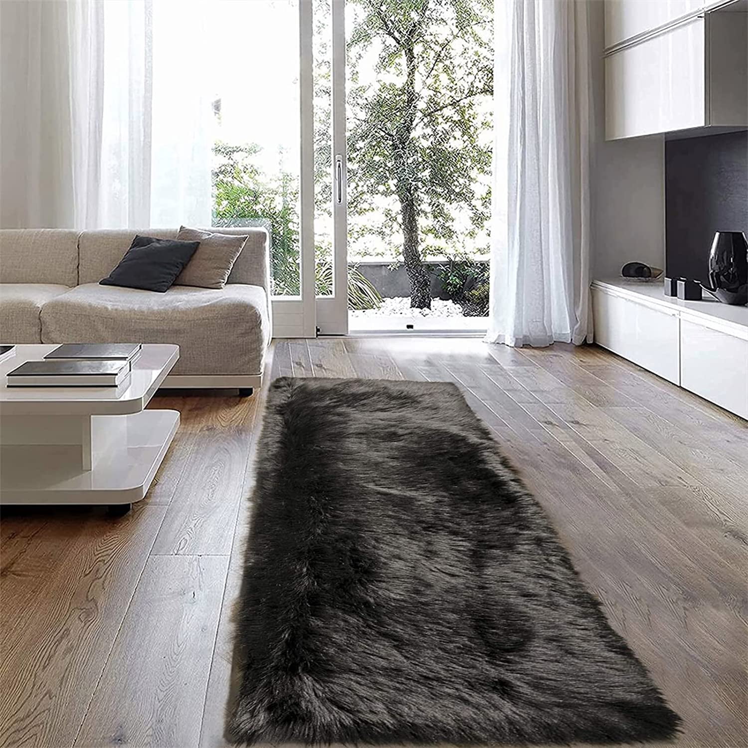 Latepis Area Rug 2x6, Faux Fur Sheepskin Rug for Living Room, Fluffy