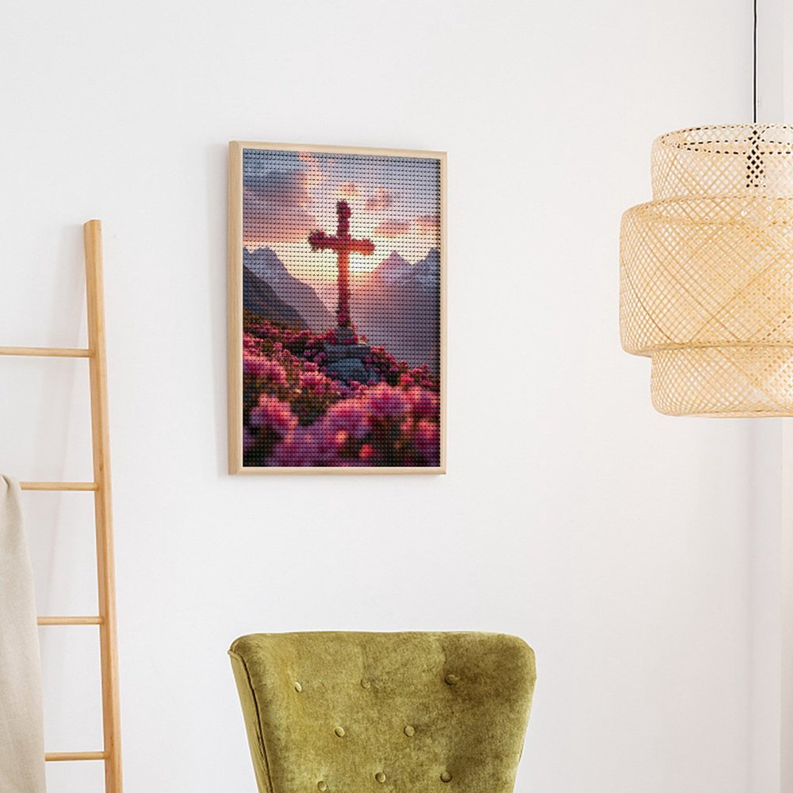 Diamond Art Kits for Adults - Flowers Sunset Mountain Cross Landscape 5d Diamond Painting for Adults, Diamond Art for Adults Beginners, Frameless Diamond Painting Kits for Adults for Home Wall Decor