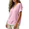 thumbnail image 5 of Linen Cotton Tops For Women Summer V Neck Short Sleeve Tassel Trim Casual Solid Classic Holiday Resort Weekend Outdoor Easy Outfit Elegant Laid Back, 5 of 6