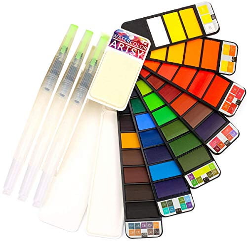 Artsy Watercolor Paint Set 42 Assorted Colors with 3 Brushes