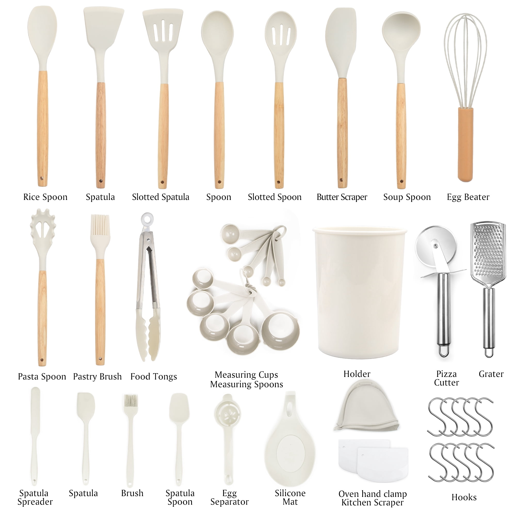 Silicone Kitchenware Set, 44-Piece Non-Stick Cooking Utensils Kitchen Set, Non-Stick 446°F/230°C Heat-Resistant Cookware (white)