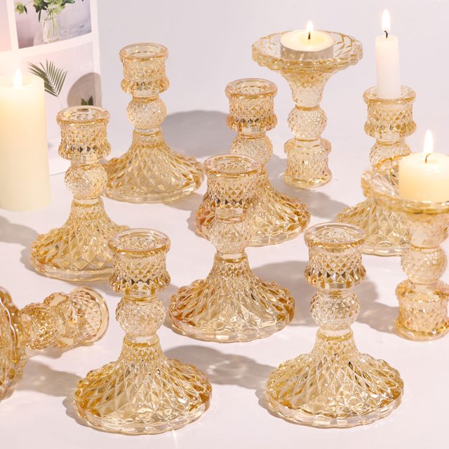 Juego de portavelas Simeitol Gold Glass Taper, juego de 12