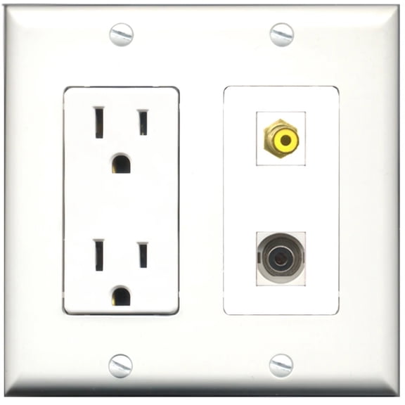 Ultra Spec Cables 15 Amp Power Outlet 1 Port RCA Yellow 1 Port 3.5mm Wall Plate