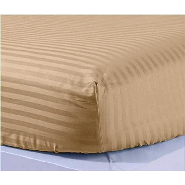 1100 Thread Count 100% Egyptian Cotton 3-Piece Fitted Sheet ( 1 Fitted Sheet + 2 Pillow Covers) 21 Inches Deep Pocket Size Stripe Pattern