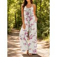 thumbnail image 5 of Women's Flowy Wide Leg Jumpsuit White Tiny Floral Summer Beach Casual Sleeveless Rompers with Pockets, 5 of 7