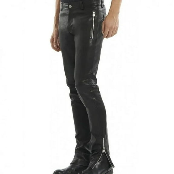 Beautifully Designed Black Color 100% Lambskin Leather Motorcycle Atheletic Pant For Men Size -28