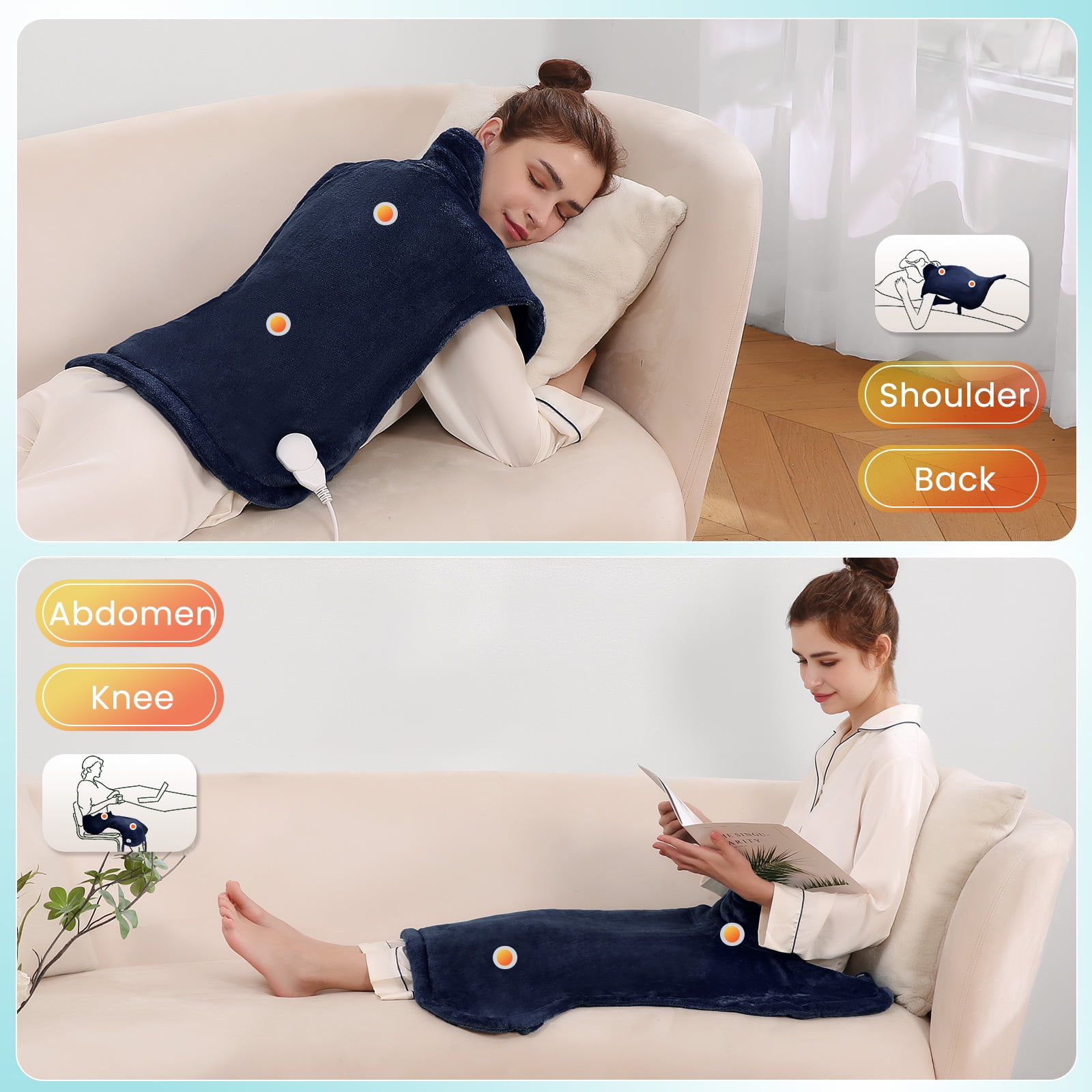 MaxKare Ultra Soft Heating Pad with 4 Heat Settings & Auto Shut-off for Full Body Stress Relief, 24"x33", - Navy Blue