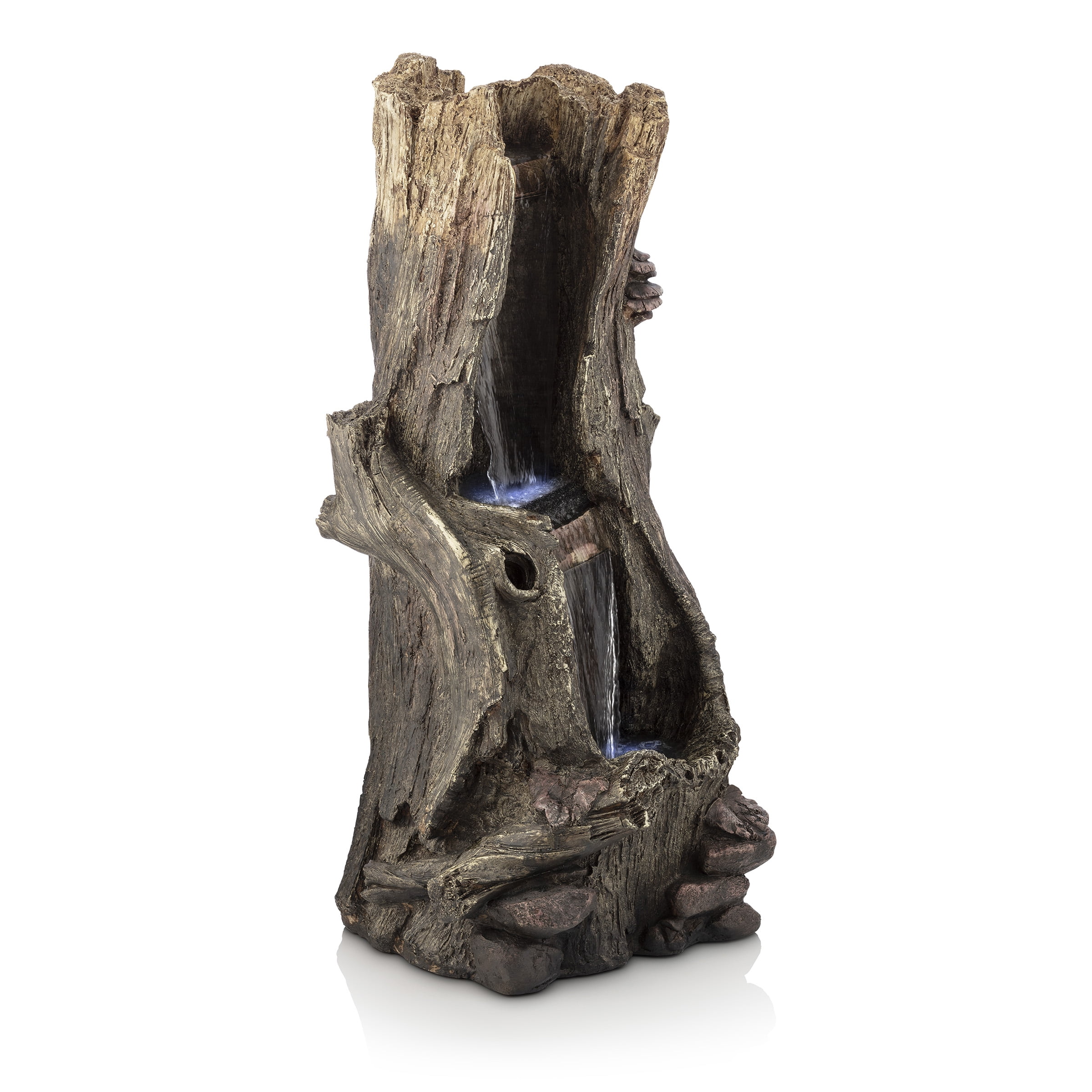 Alpine Corporation Outdoor 3-Tier Tree Trunk Water Fountain with LED Lights