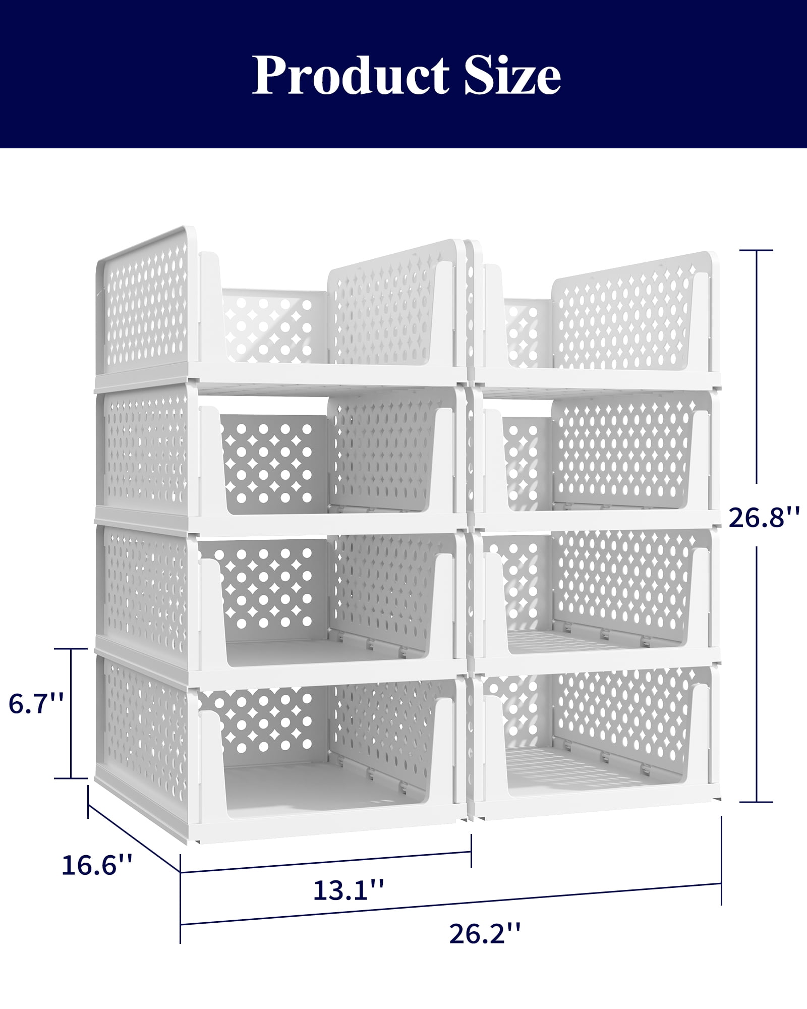 Kitsure Closet Organizers and Storage - Stackable Storage Drawers, Multi-Purpose Closet Organizer Set for Closet Storage, 8-Pack, 16.6" x 13.1" x 6.7" Each