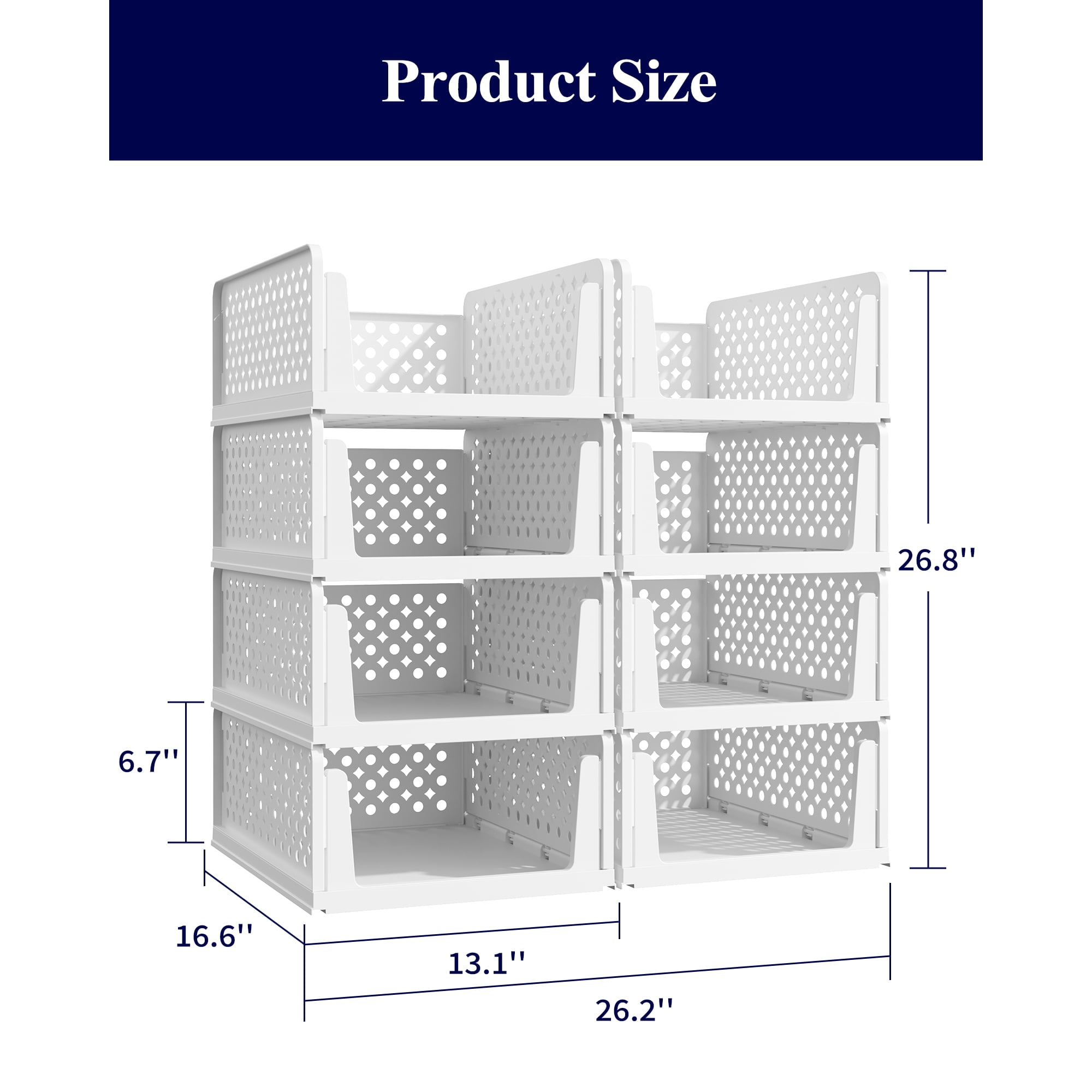 Kitsure Closet Organizers and Storage - Stackable Storage Drawers, Multi-Purpose Closet Organizer Set for Closet Storage, 8-Pack, 16.6" x 13.1" x 6.7" Each