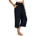 thumbnail image 6 of Womens Linen Cropped Pants, Drawstring High Waisted Wide Leg Casual Loose Capris Trousers with Pockets Beach Vocation Clothes Navy M, 6 of 9