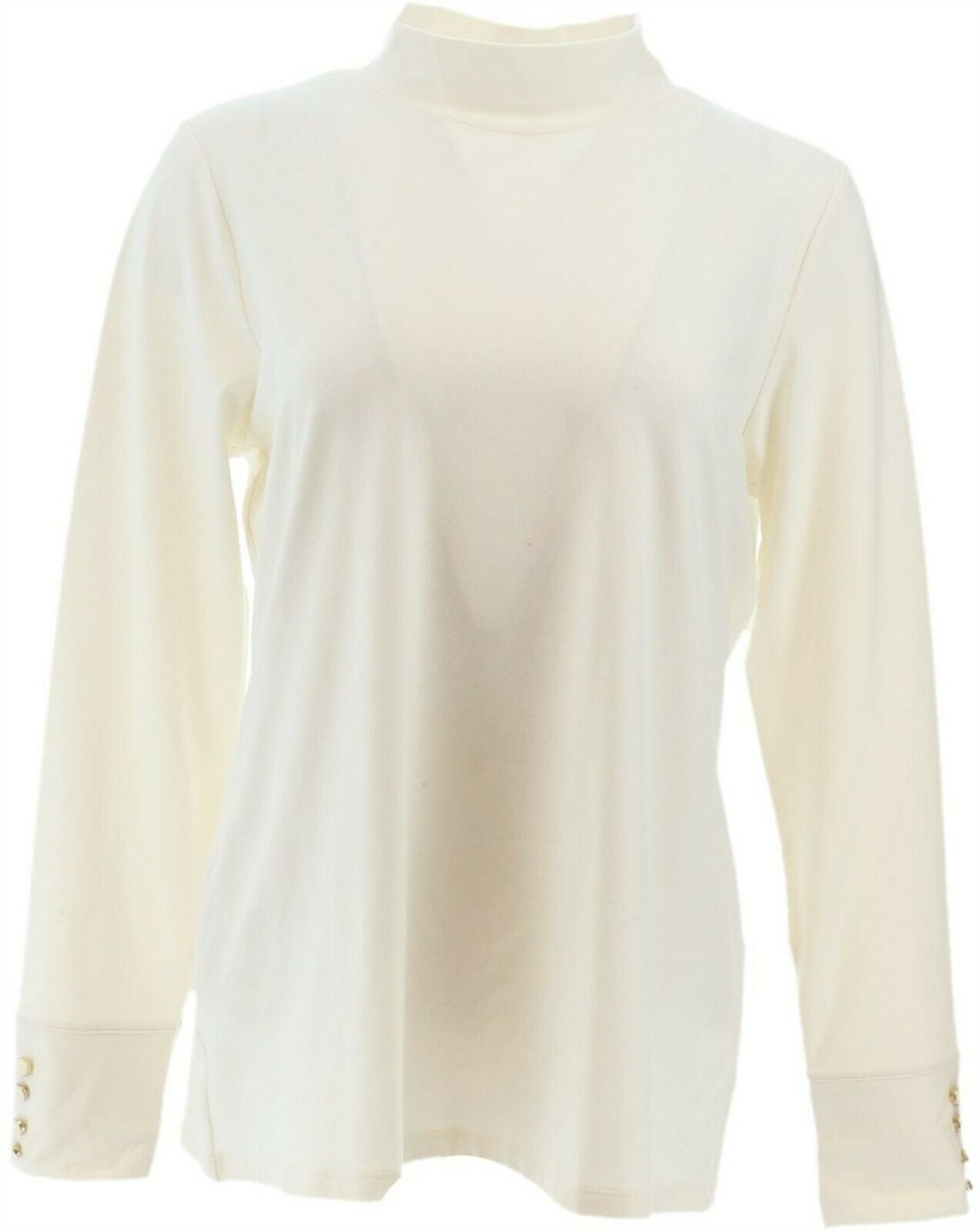 Download Denim & Co. - Denim& Co Essentials Mock-Neck Top Button Cuff Women's A309451 - Walmart.com ...