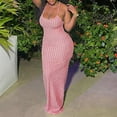thumbnail image 2 of Sngxgn Womens Casual Slip Long Dresses Sexy Spaghetti Strap Party Dress(Pink,L), 2 of 8
