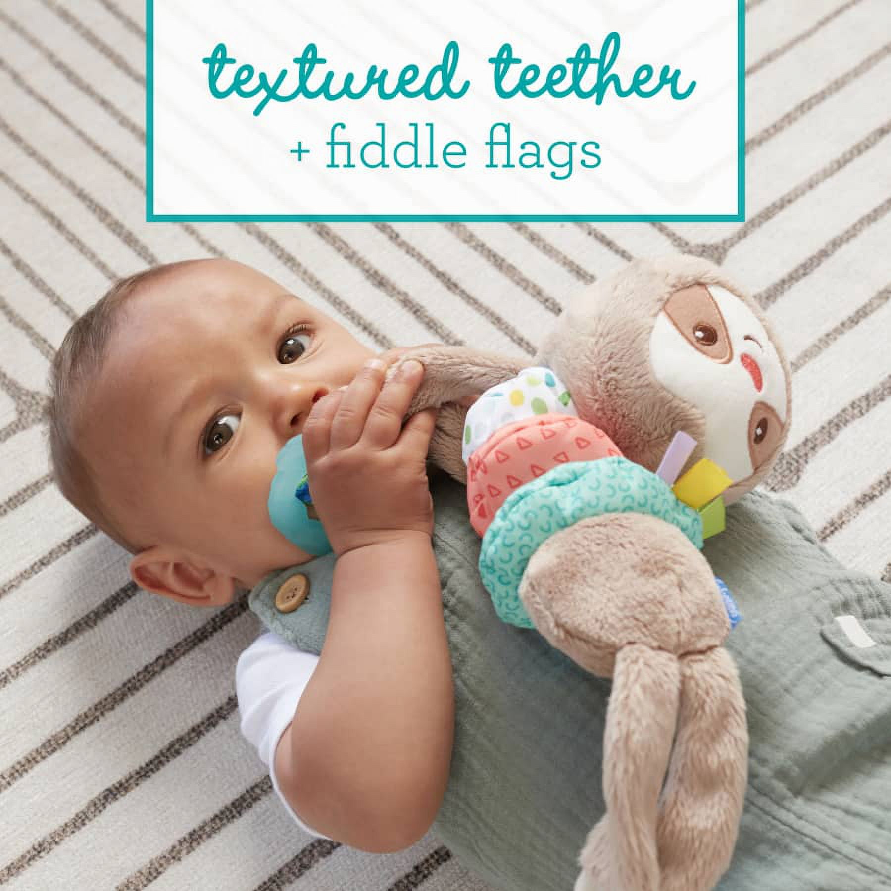 Infantino Music & Motion Pulldown Sloth, Hanging Plush Toy, BPA-Free Teether for Babies 0+ Months