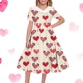 thumbnail image 2 of SBYOJLPB Girls' Valentine's Day Sundress Short Sleeve Printed Dress Middle and Large Children's Waist Fold Turndown Collar​ Dress, 2 of 7